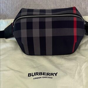 Burberry Black and Red Plaid Belt Bag